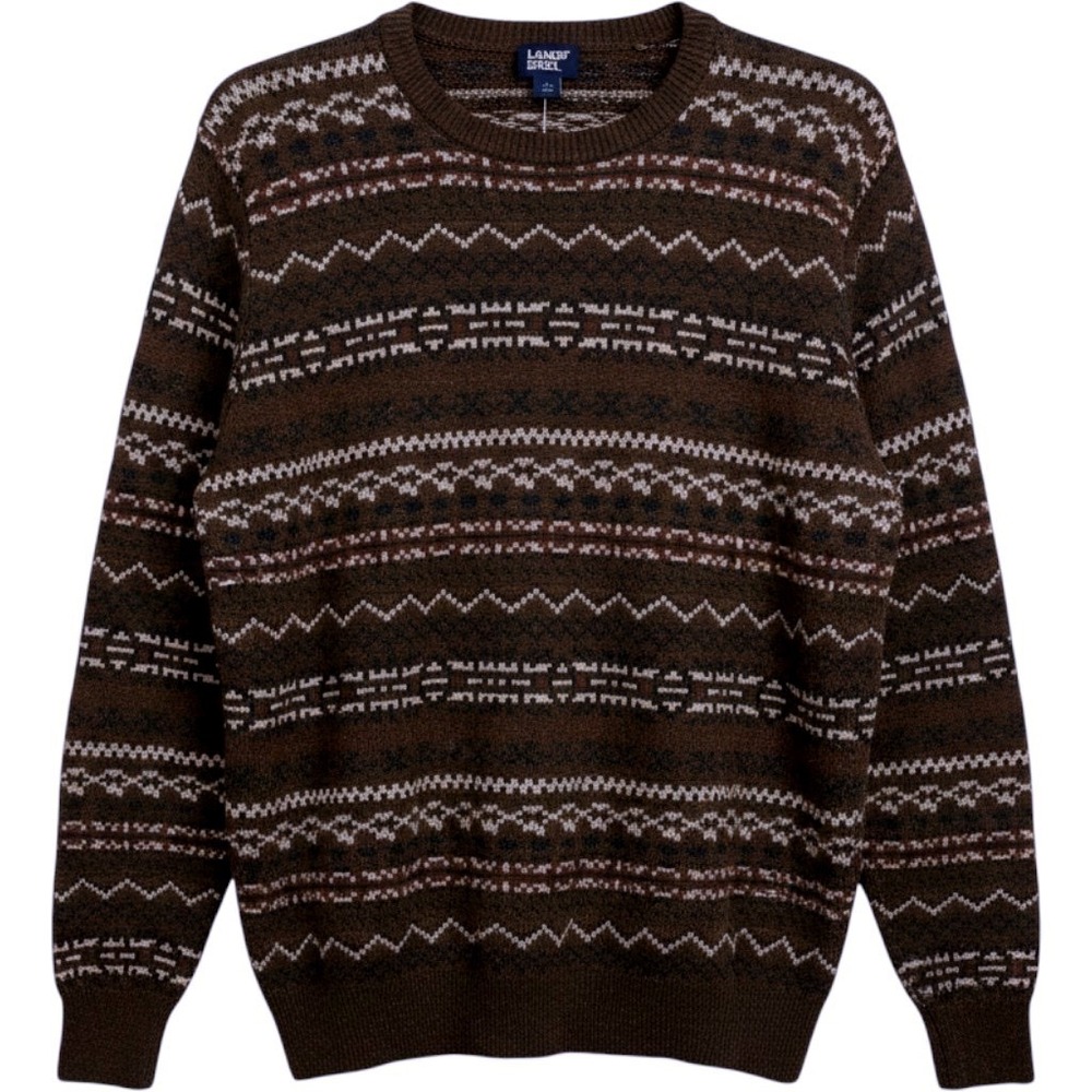 Lands End Men's Fair Isle Crewneck Sweater Brown Multi Long Sleeve L (42-44) NWT